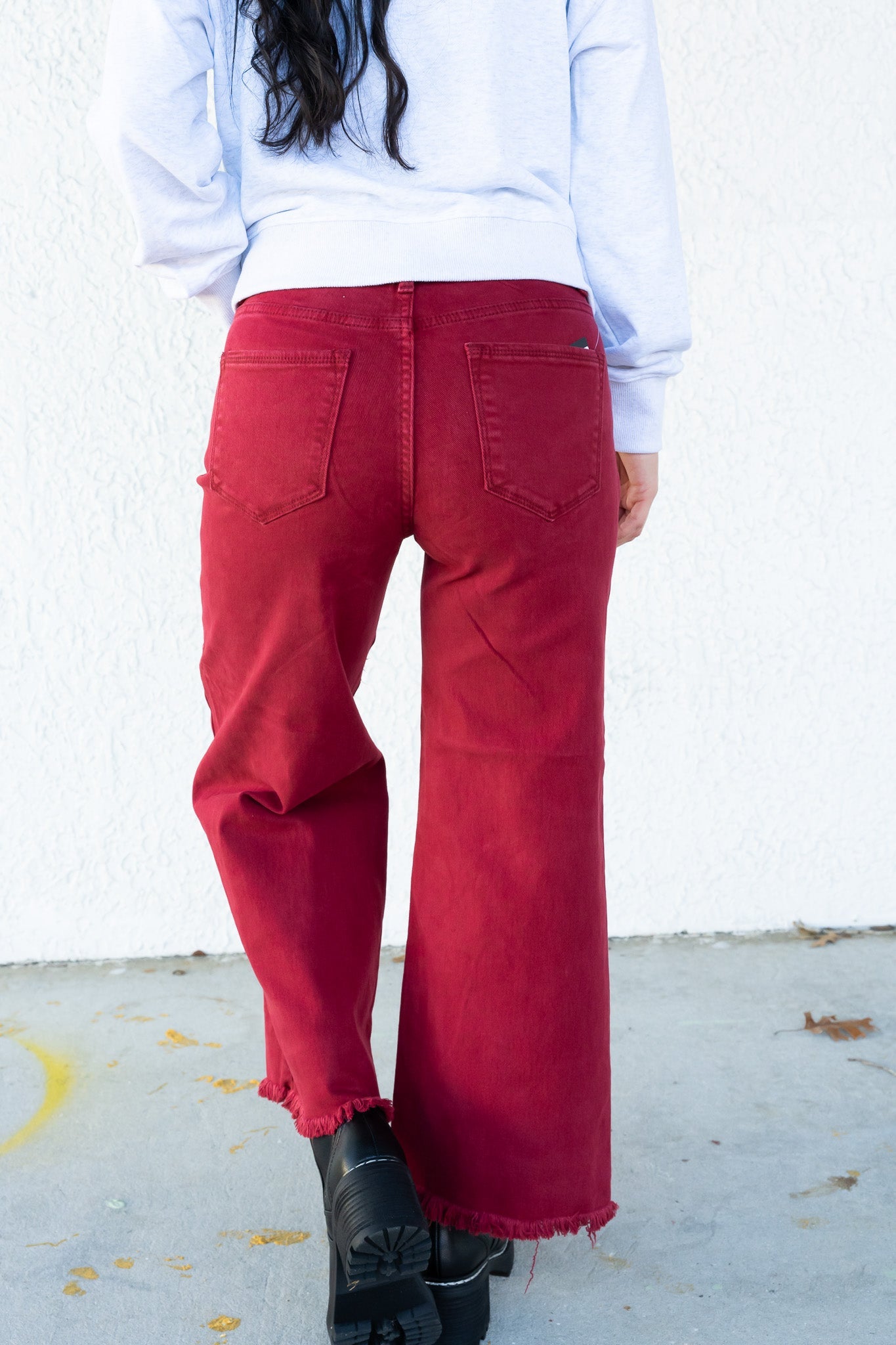 Pass The Wine By Risen - High Rise Tummy Control Crop Wide Leg Pants - Wine