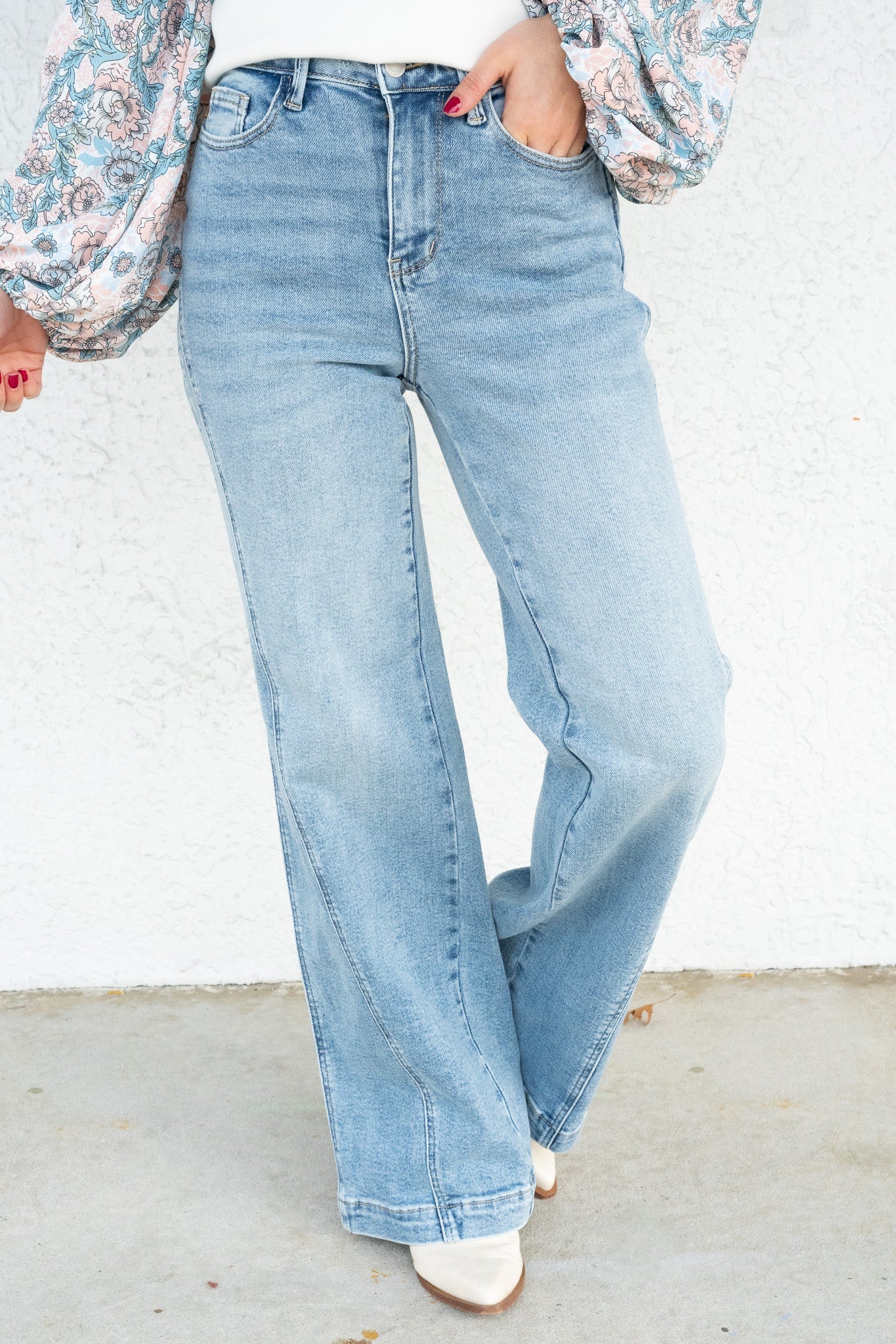 Material Girl By Judy Blue - High Rise Seam Insert Retro Wide Leg Jeans
