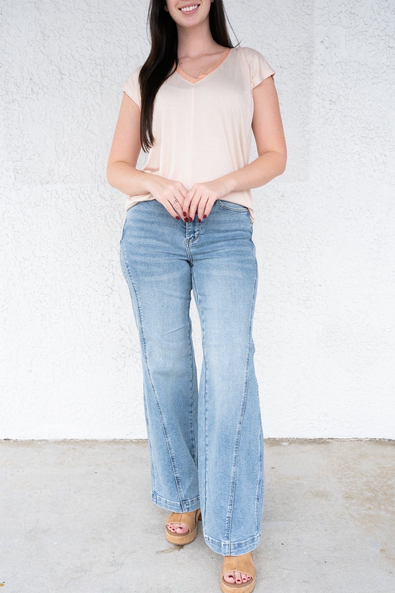 Material Girl By Judy Blue - High Rise Seam Insert Retro Wide Leg Jeans