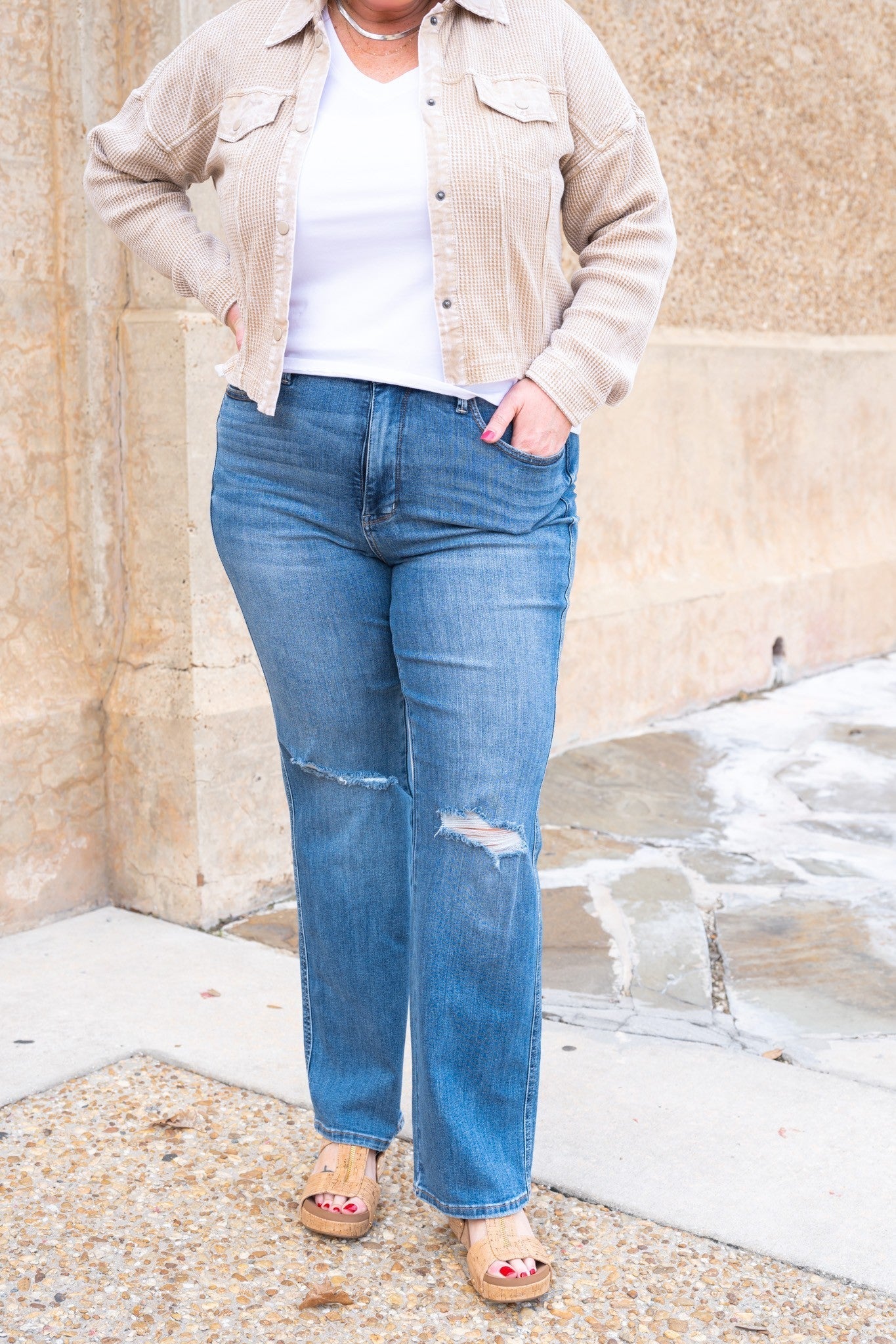 Judy Blue Walk In The Park High Rise Tummy Control Knee Destroy Straight Jeans