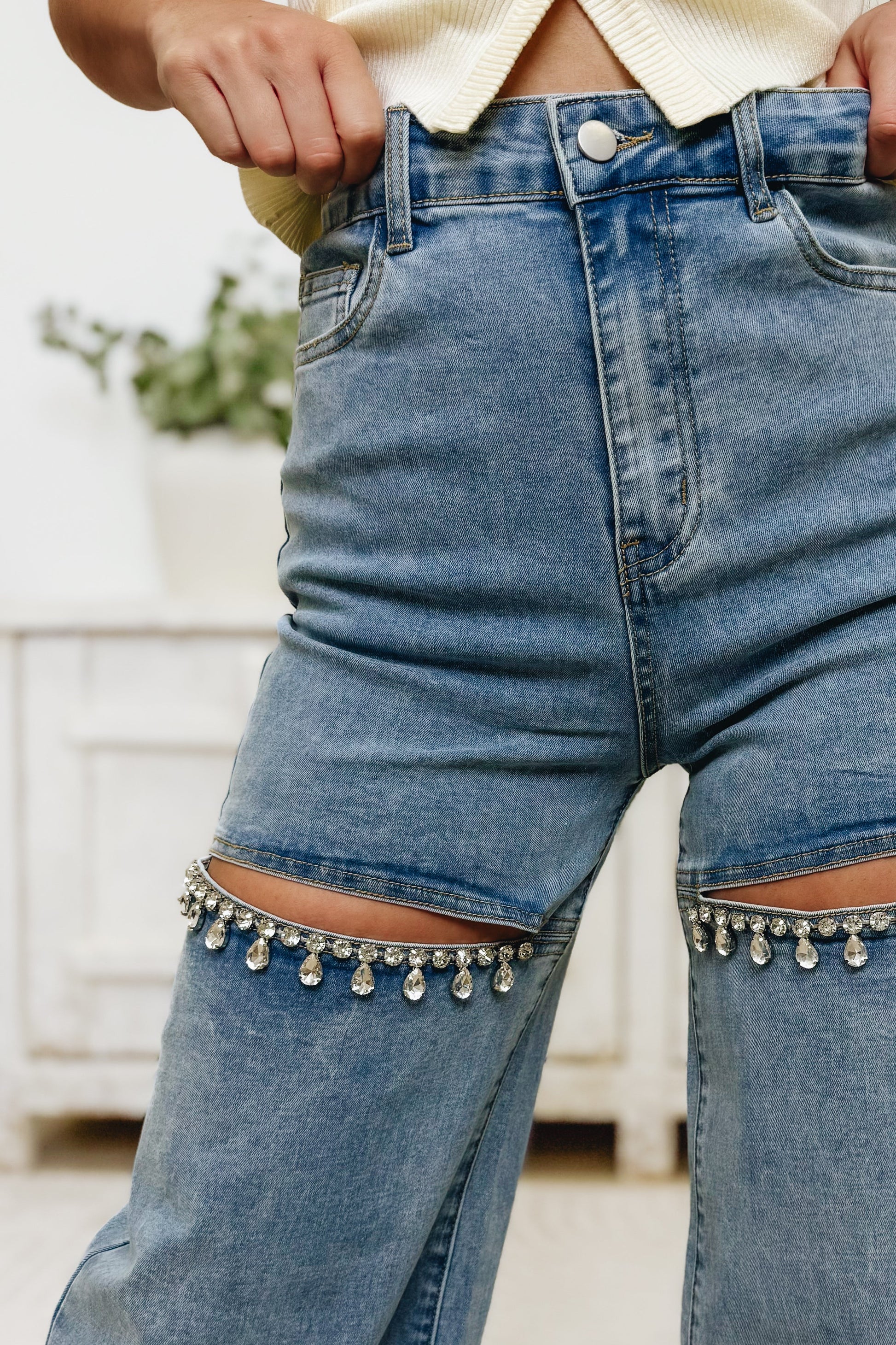 Crystal Cut By Blue B. - Mid Rise Crystal Slit Wide Leg Jeans - 2 Colors!