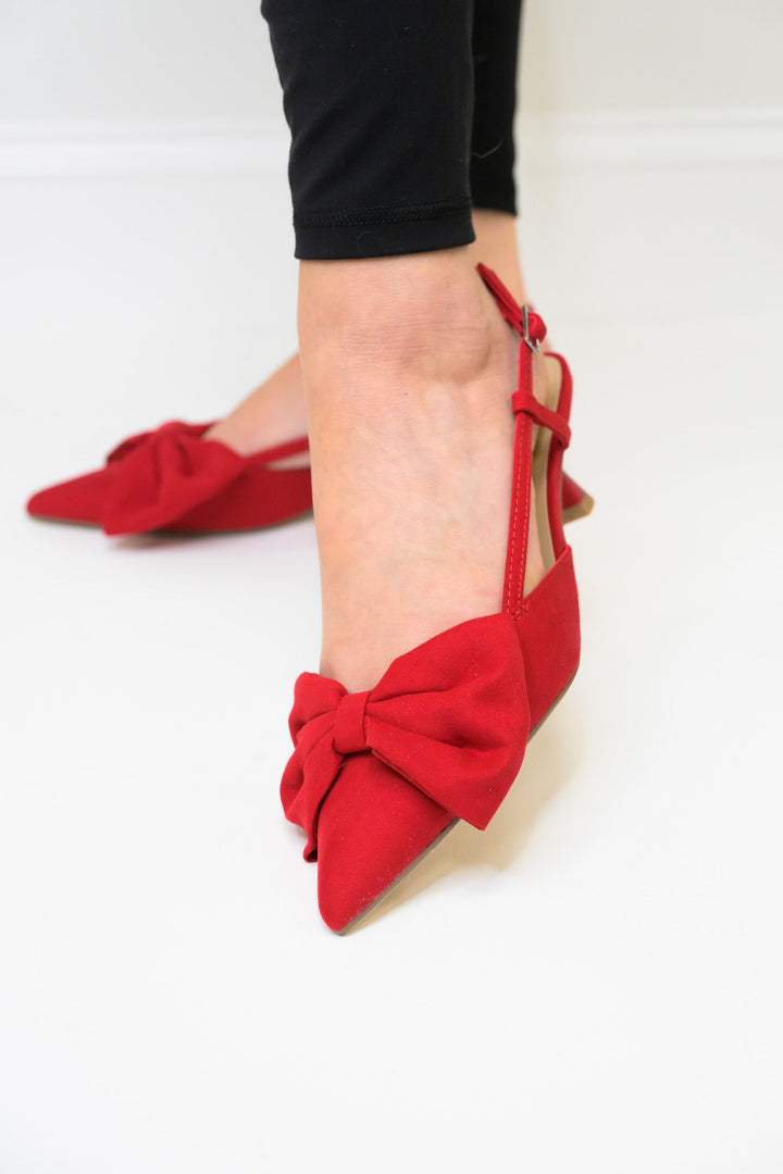 Doda Big Bow Pointed Tow Slingback Kitten Heel - Red