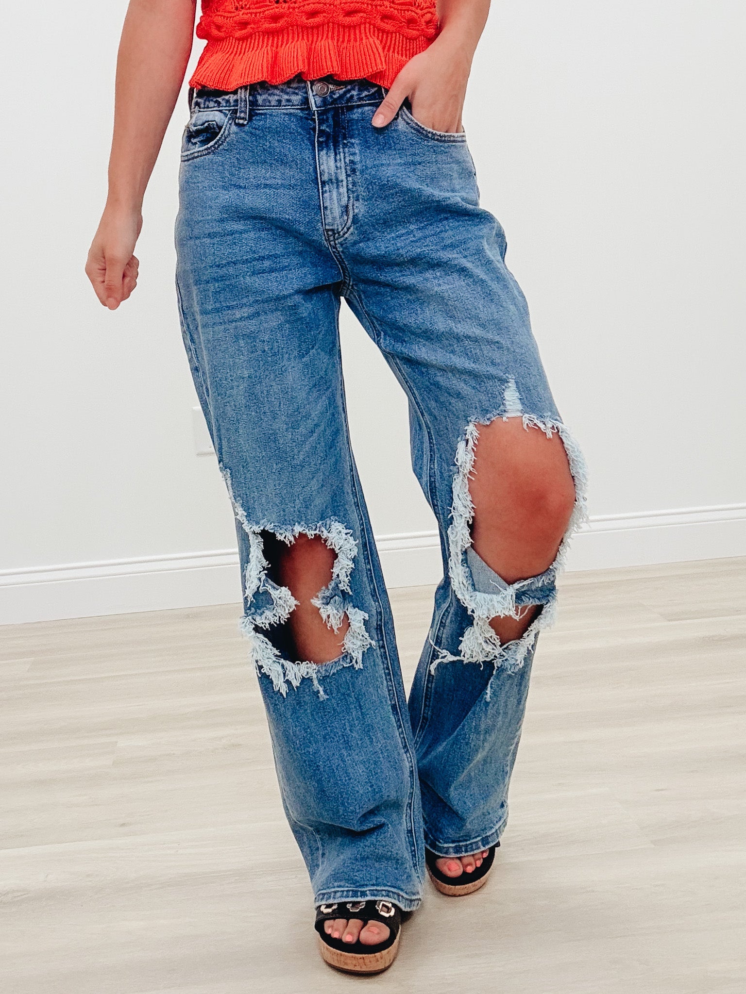 Blessed & Distressed By Anniewear - High Rise Wide Leg Jeans