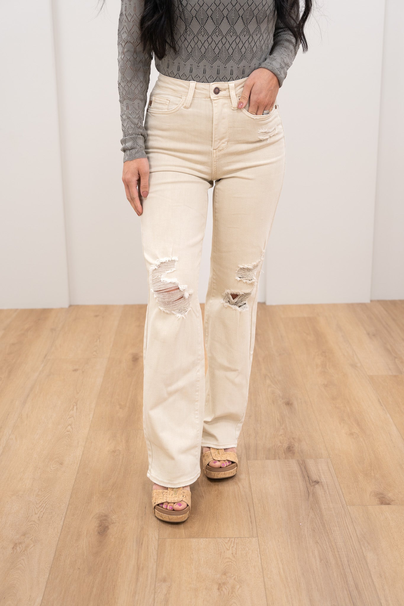 Judy Blue Uptown Funk High Rise Garment Dyed Distressed 90's Straight Jeans