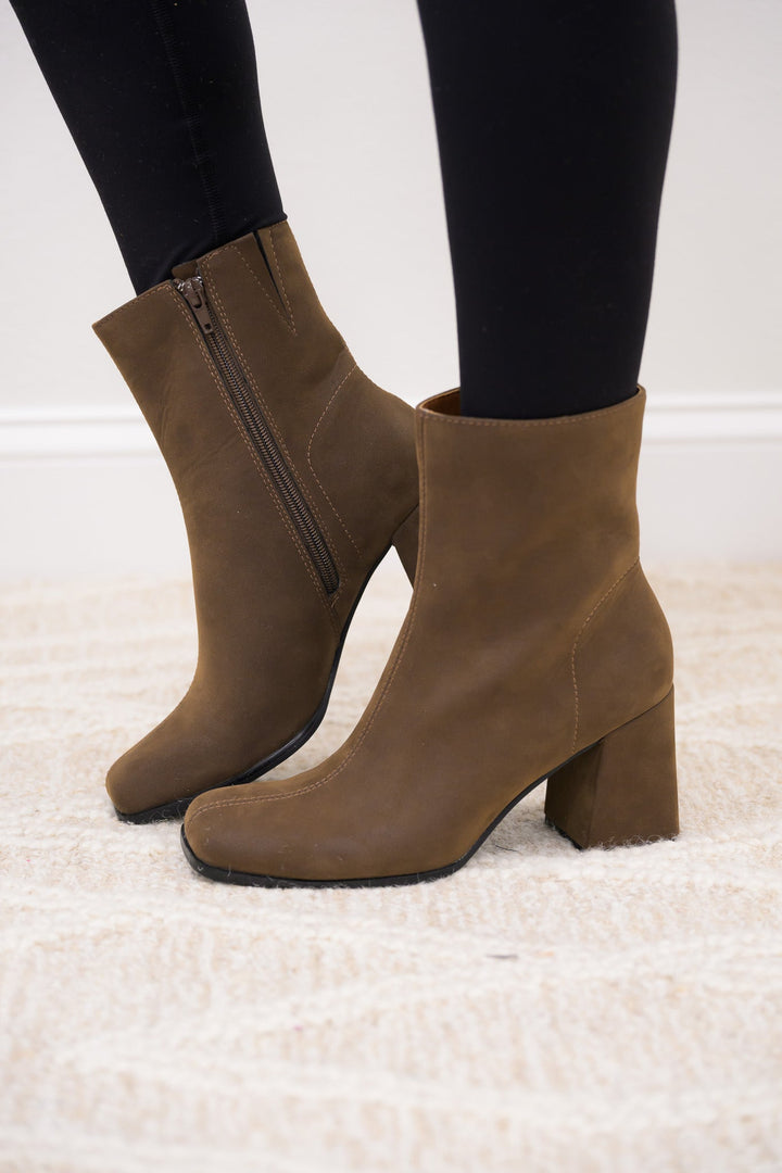 The Queens Suede Block Booties - Coffee