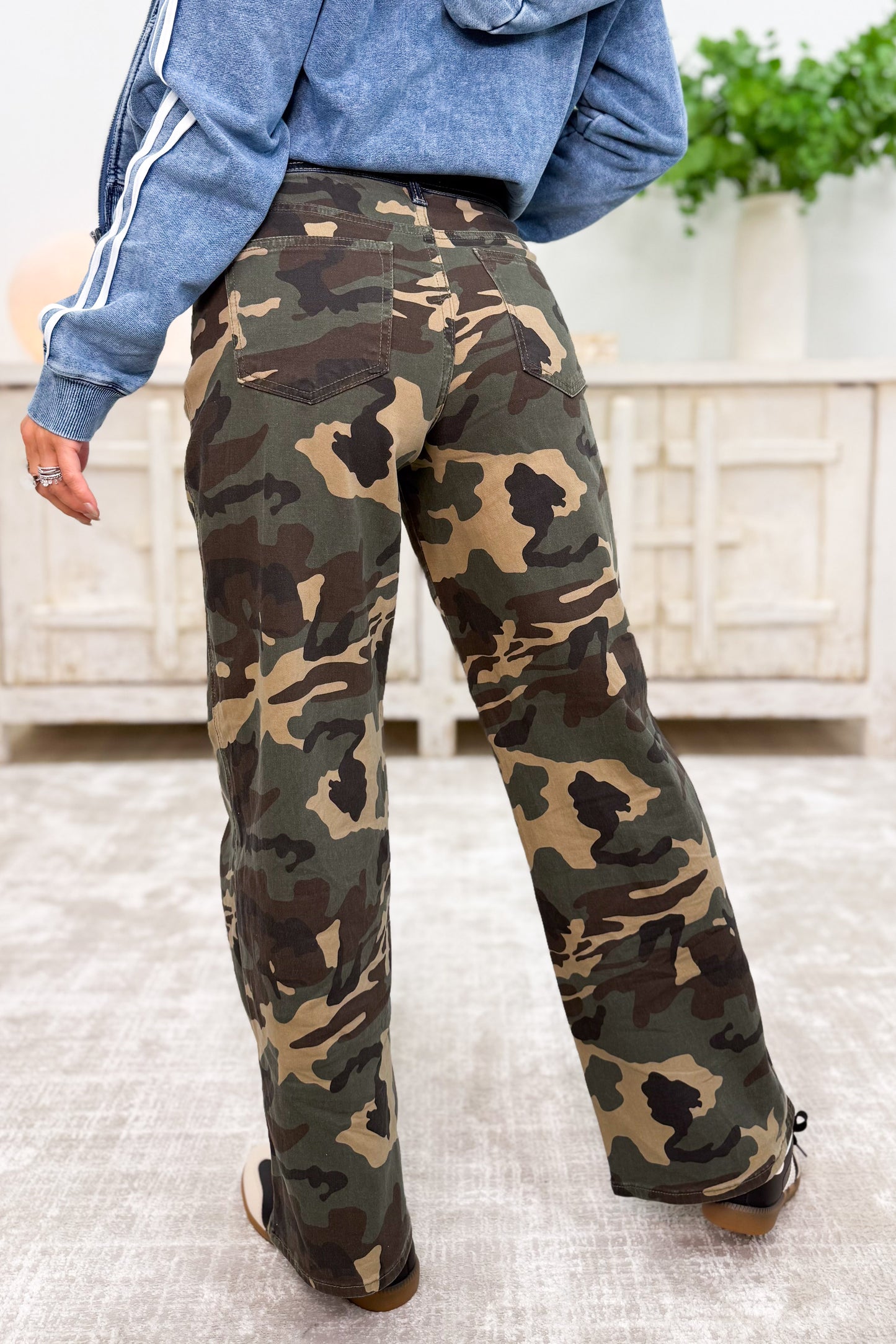 I'm A Survivor - Mid Rise Straight Wide Leg Jeans - Camo