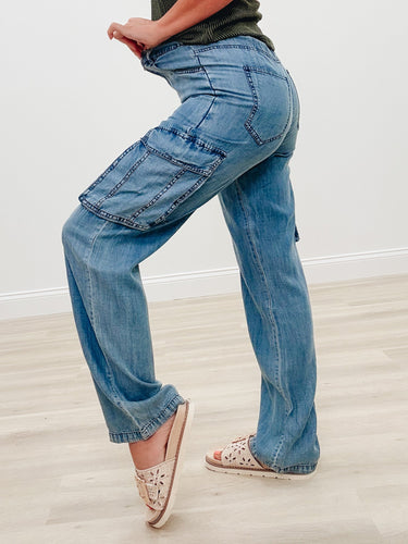 The Right Stuff Denim Straight Leg Cargo Pants - Denim