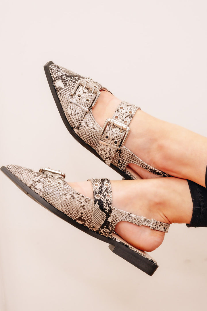 The Addison Double Buckle Flats - Snake