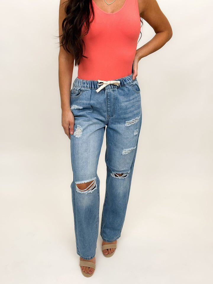American Bazi High Waist Distressed Straight Jeans