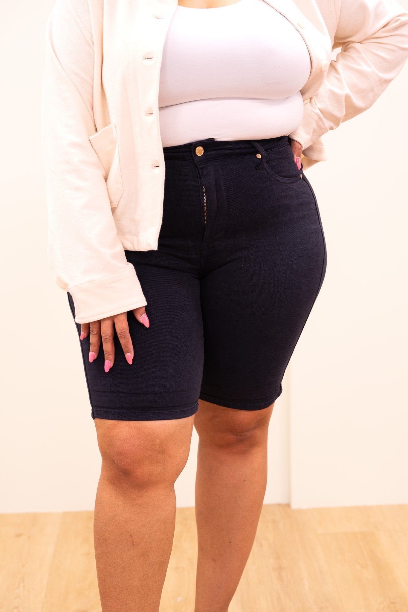 Judy Blue Babe Watch High Rise Tummy Control Bermuda Shorts - Navy