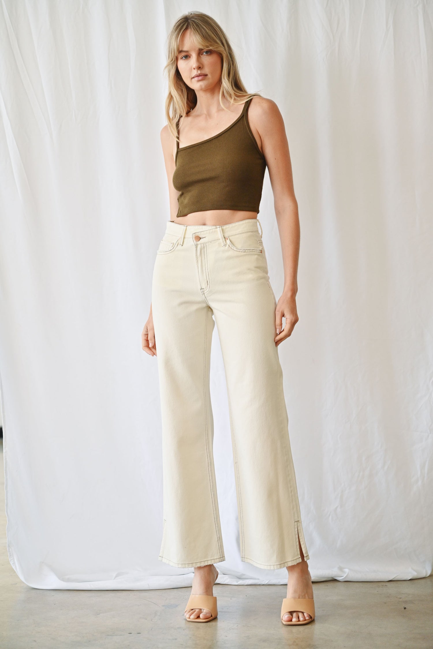 Mica Cream Of The Crop High Rise Wide Leg Criss Cross Waistband Jeans