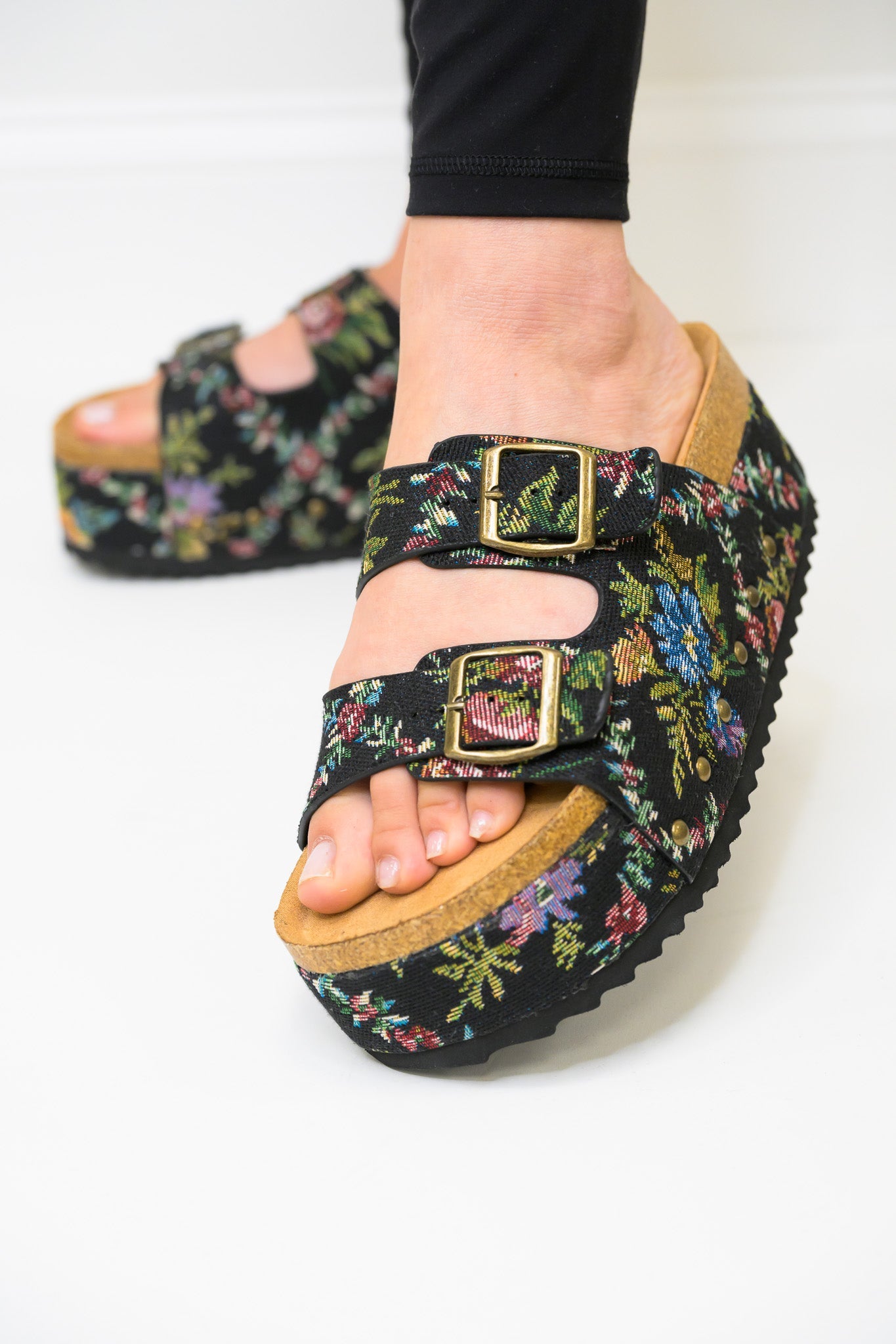 Corky's Wannabe Platform Sandals - Black Brocade Floral