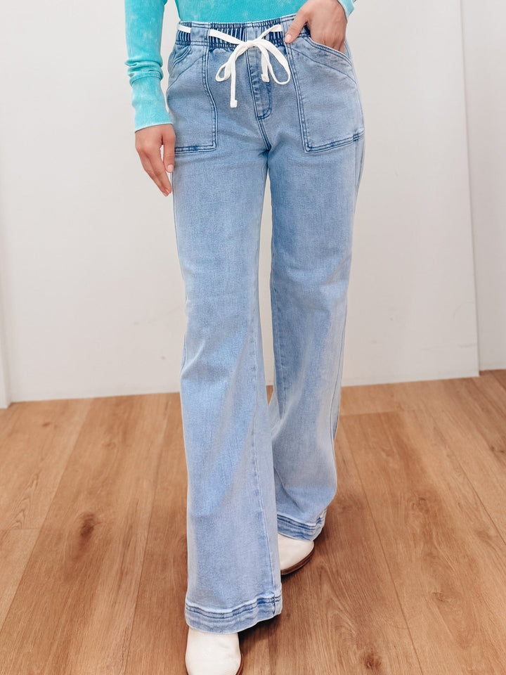 Boho Breeze By Risen - High Rise Straight Pull On Jeans- Medium