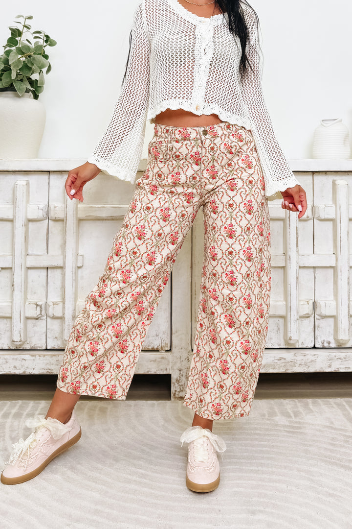 Moves Like Jacquard Floral Pants - Pink Orange
