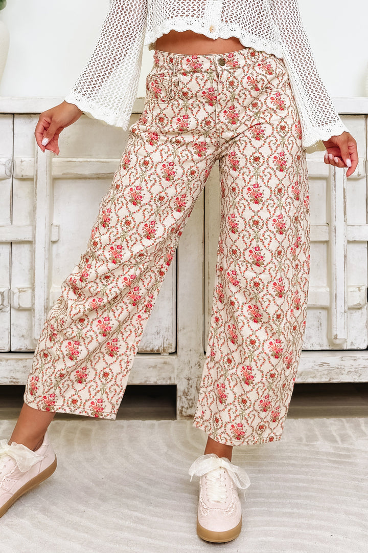 Moves Like Jacquard Floral Pants - Pink Orange
