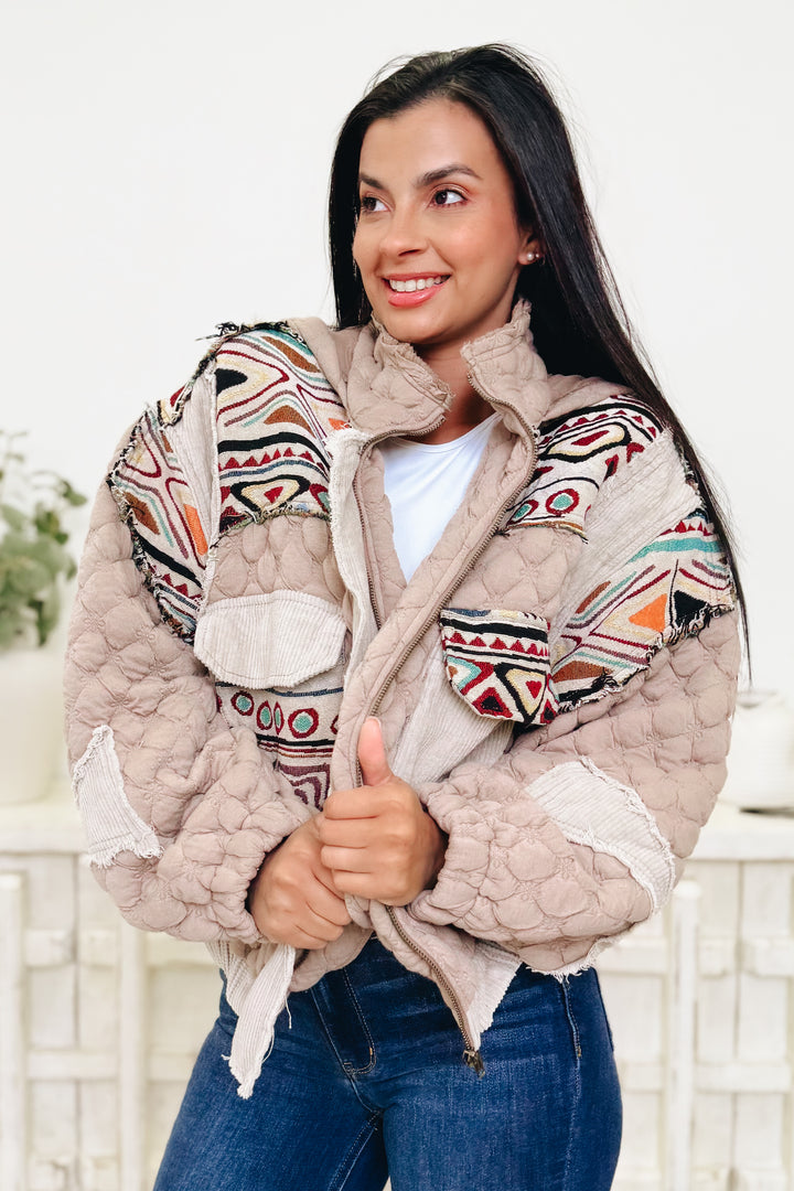 Not Your Grandma's Quilted Jacket - Tan Natural Multi