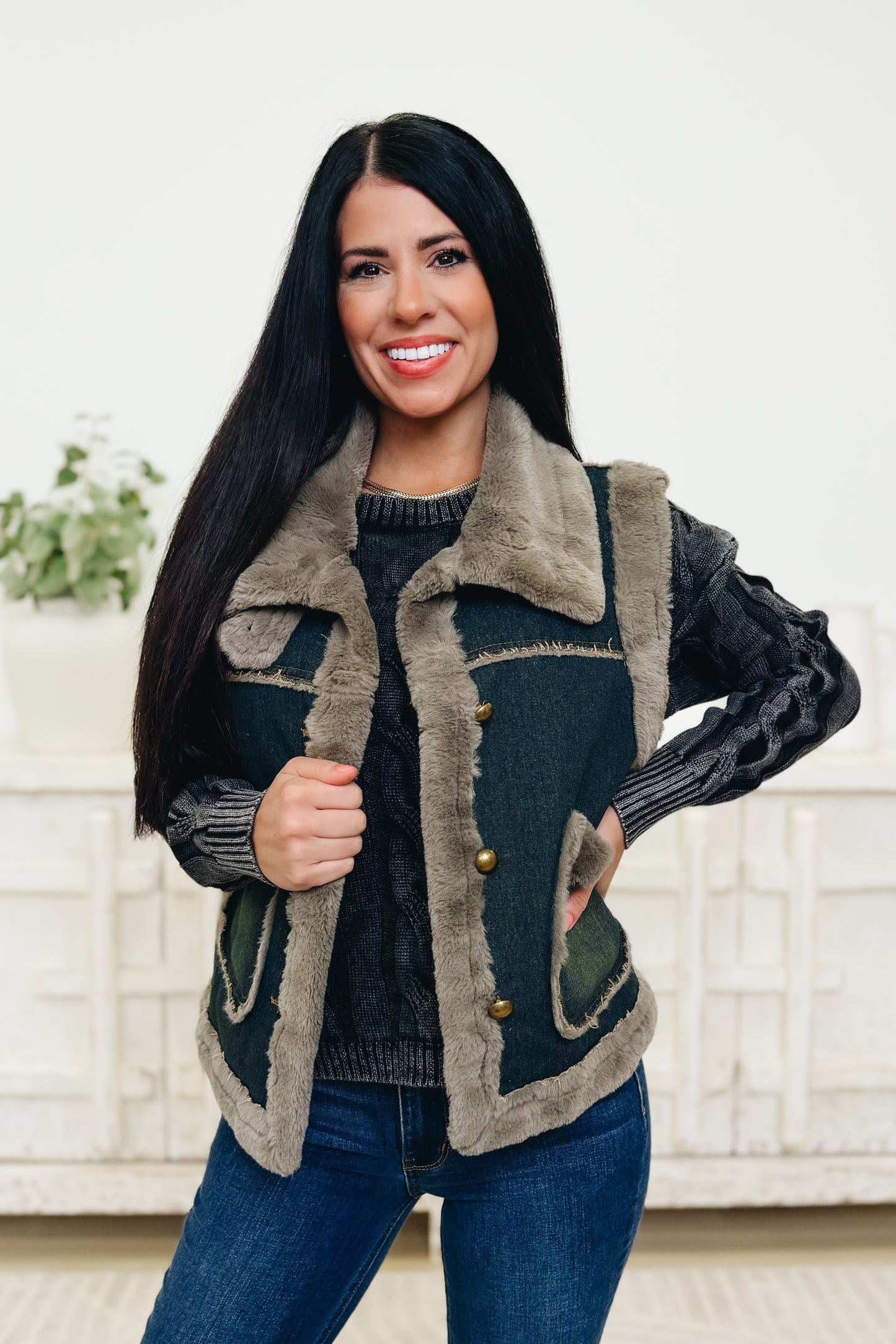 Fur-Real Faux Fur Lined Vest Jacket