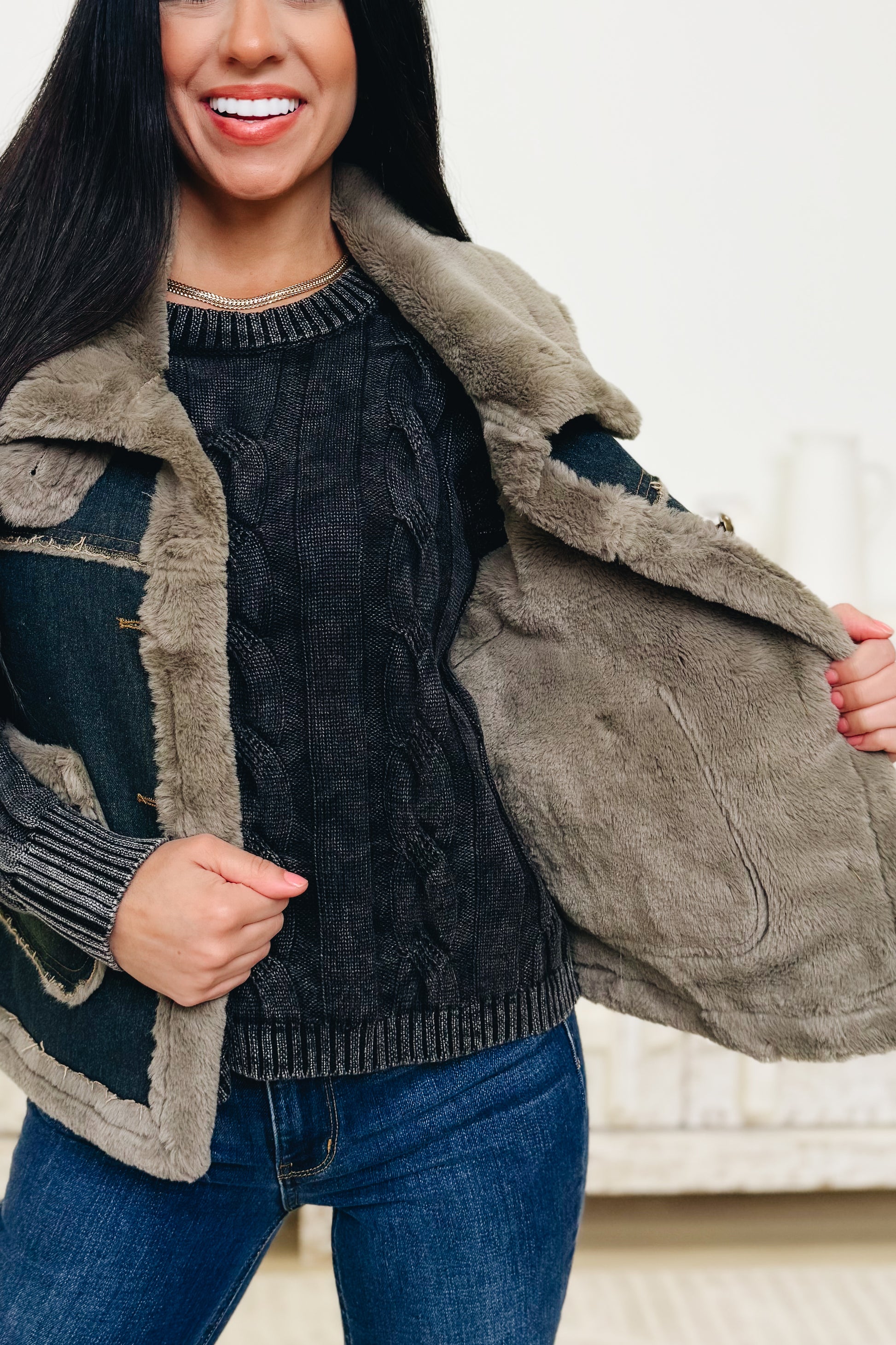 Fur-Real Faux Fur Lined Vest Jacket
