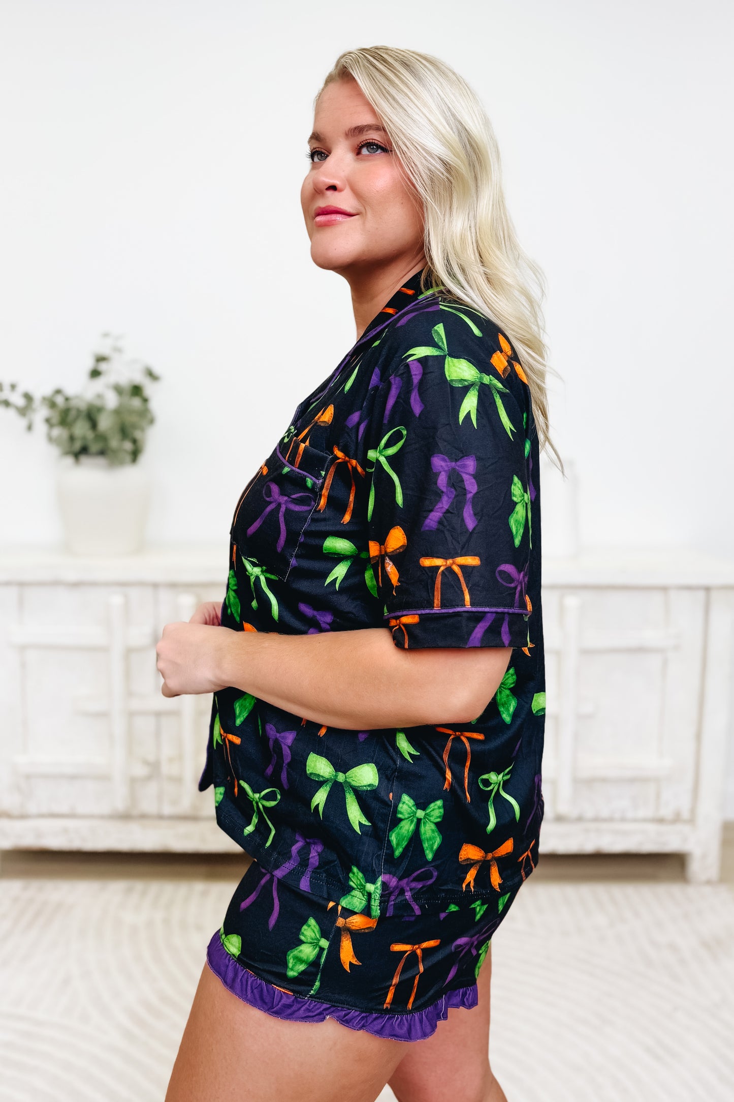 Bow Bewitched Ruffle Pajama Set - Black