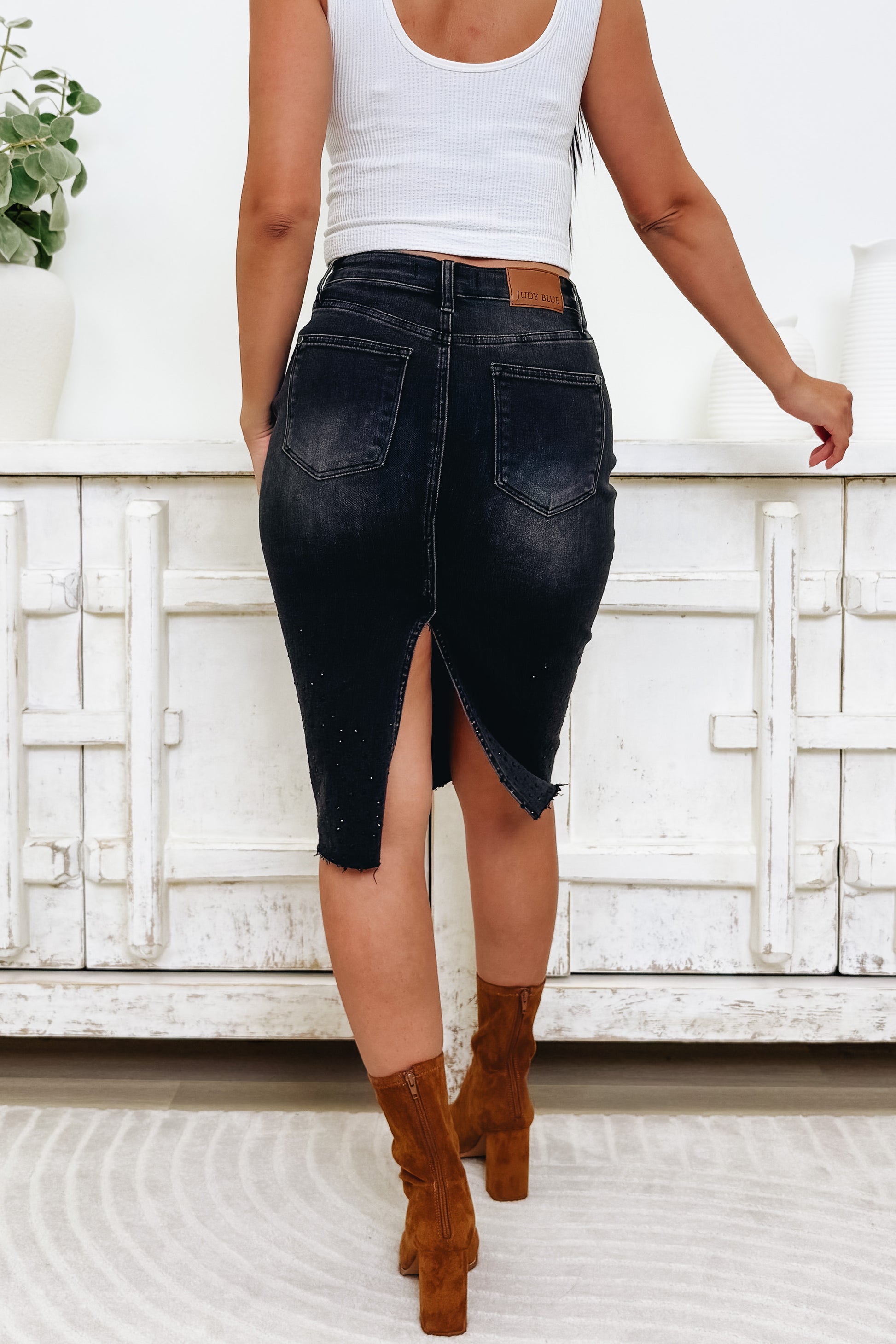 Push The Limits By Judy Blue - High Rise Embellished Mid Length Skirt