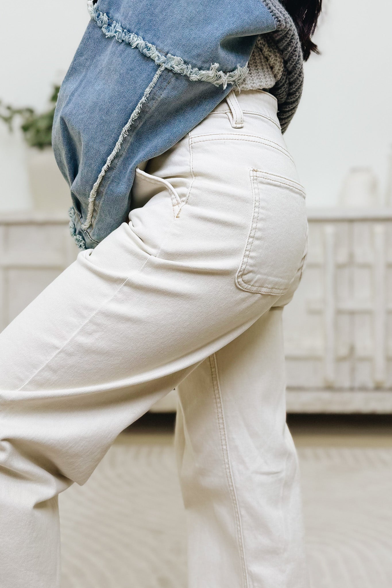 The Signature By Risen - Mid Rise Tummy Control Baggy Jeans - Ivory