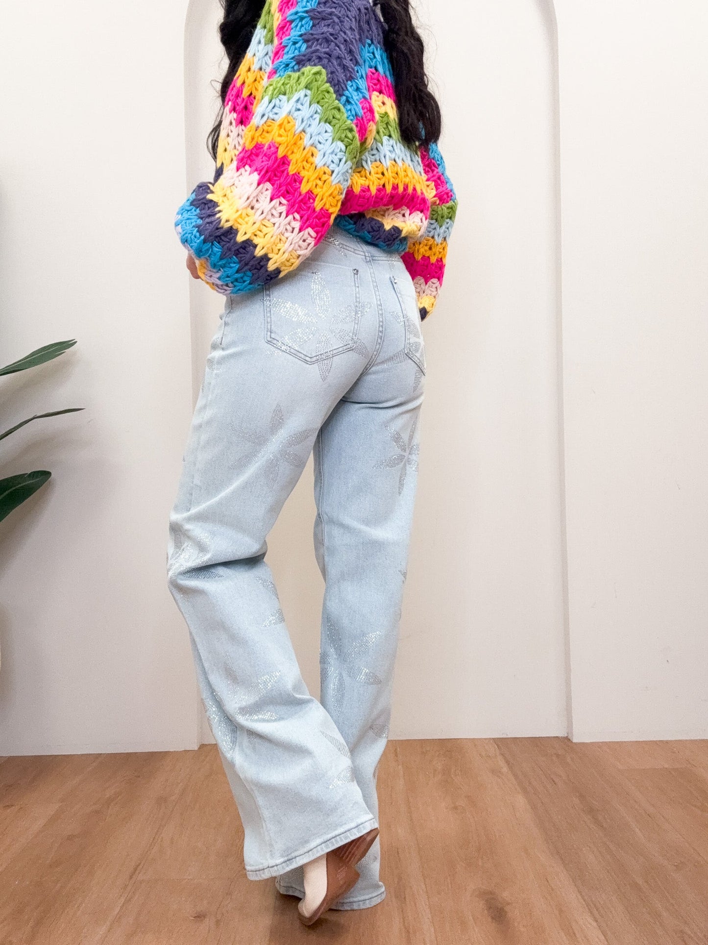 Blowin In The Wind By Vibrant M.i.U - Rhinestone Wide Leg Jeans
