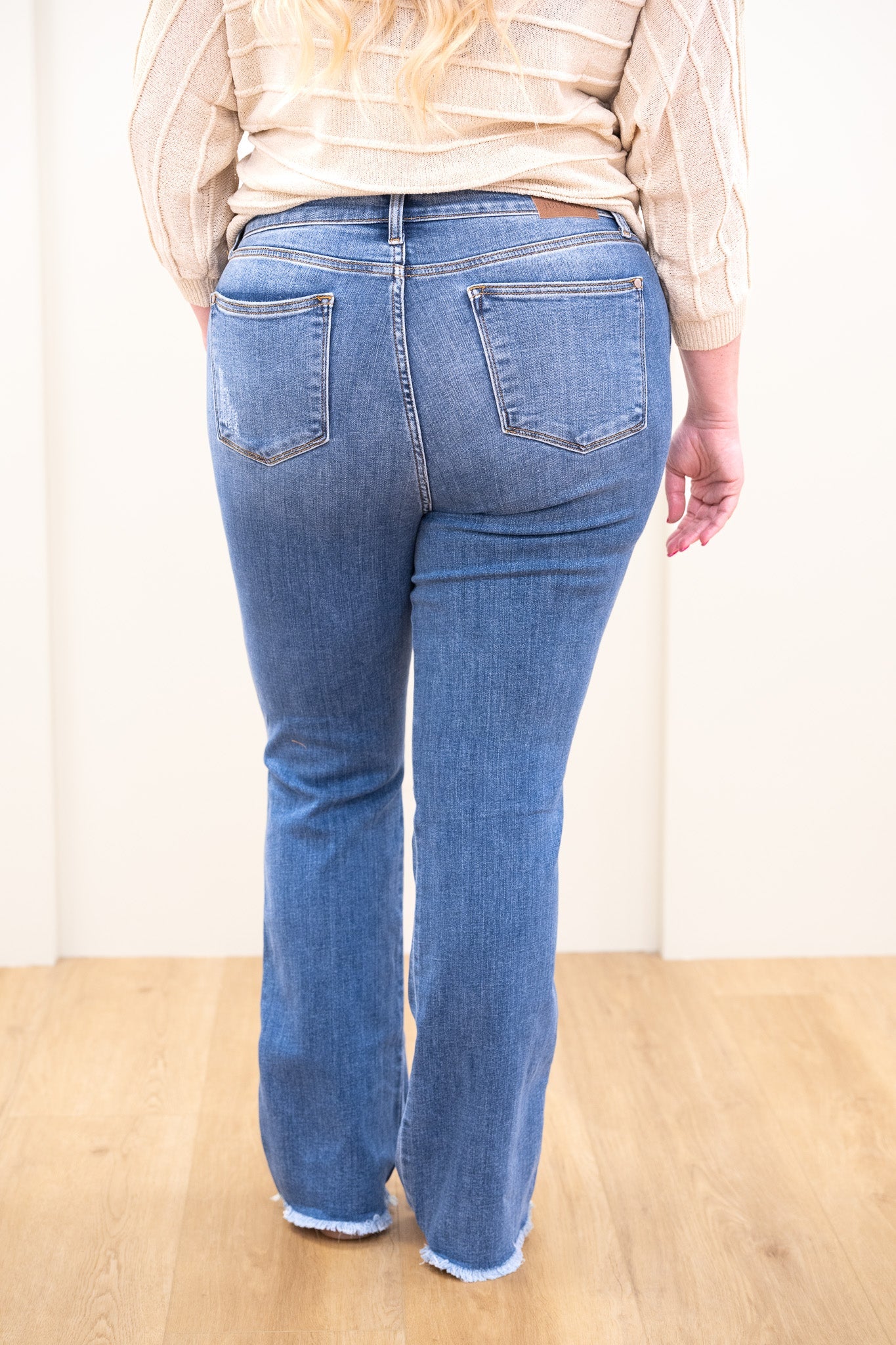 Judy Blue Keep Holding On High Rise Distressed Frayed Hem Bootcut Jeans