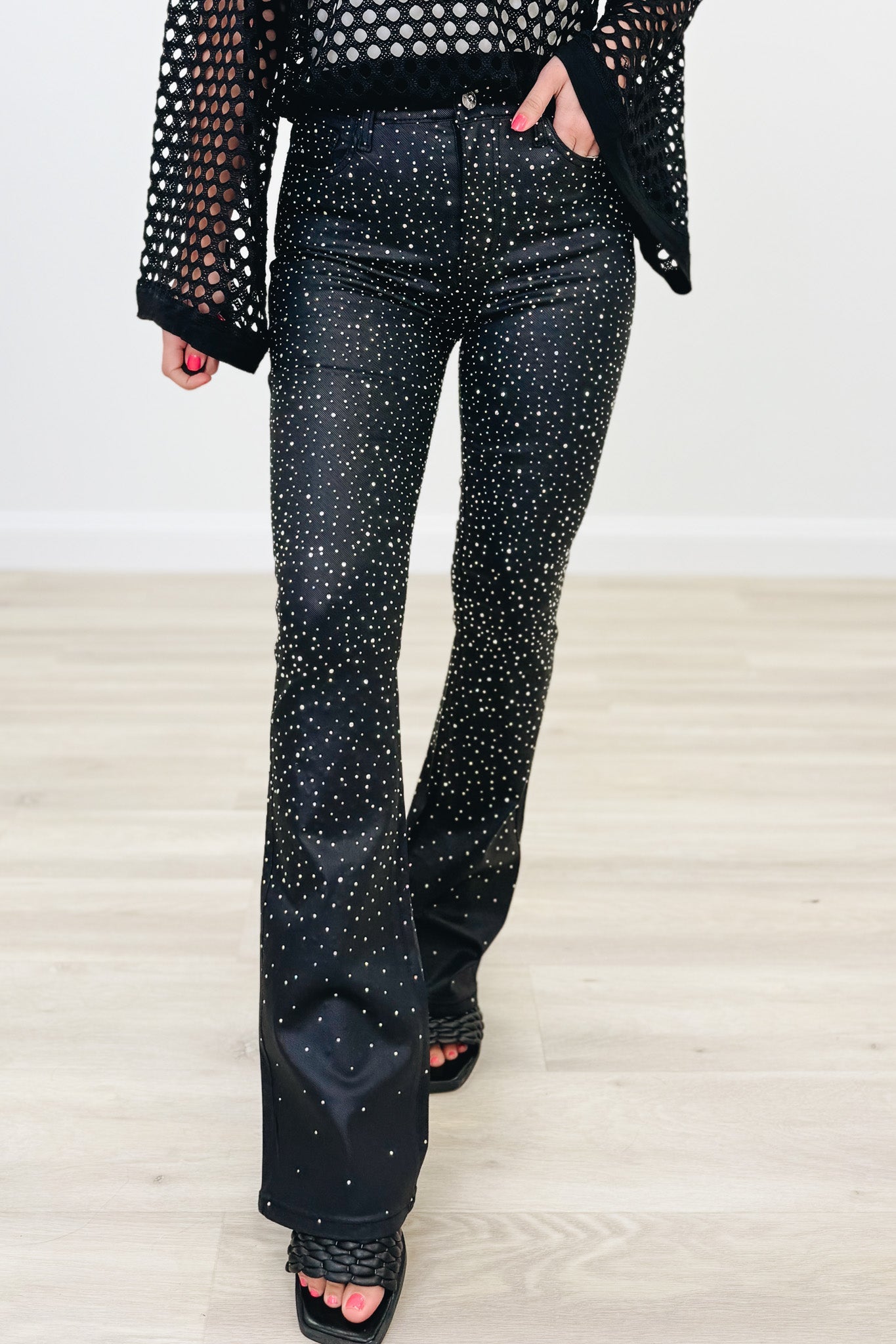 Reign On Me By Vibrant - Rhinestone Bootcut Pants