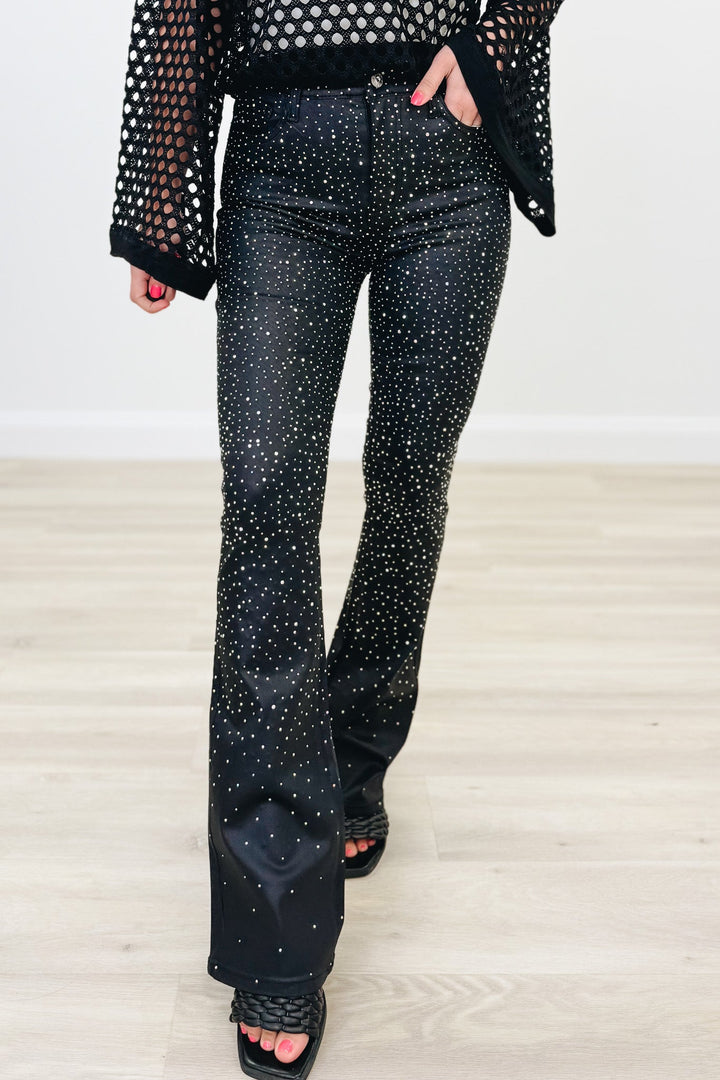 Reign On Me By Vibrant - Rhinestone Bootcut Pants