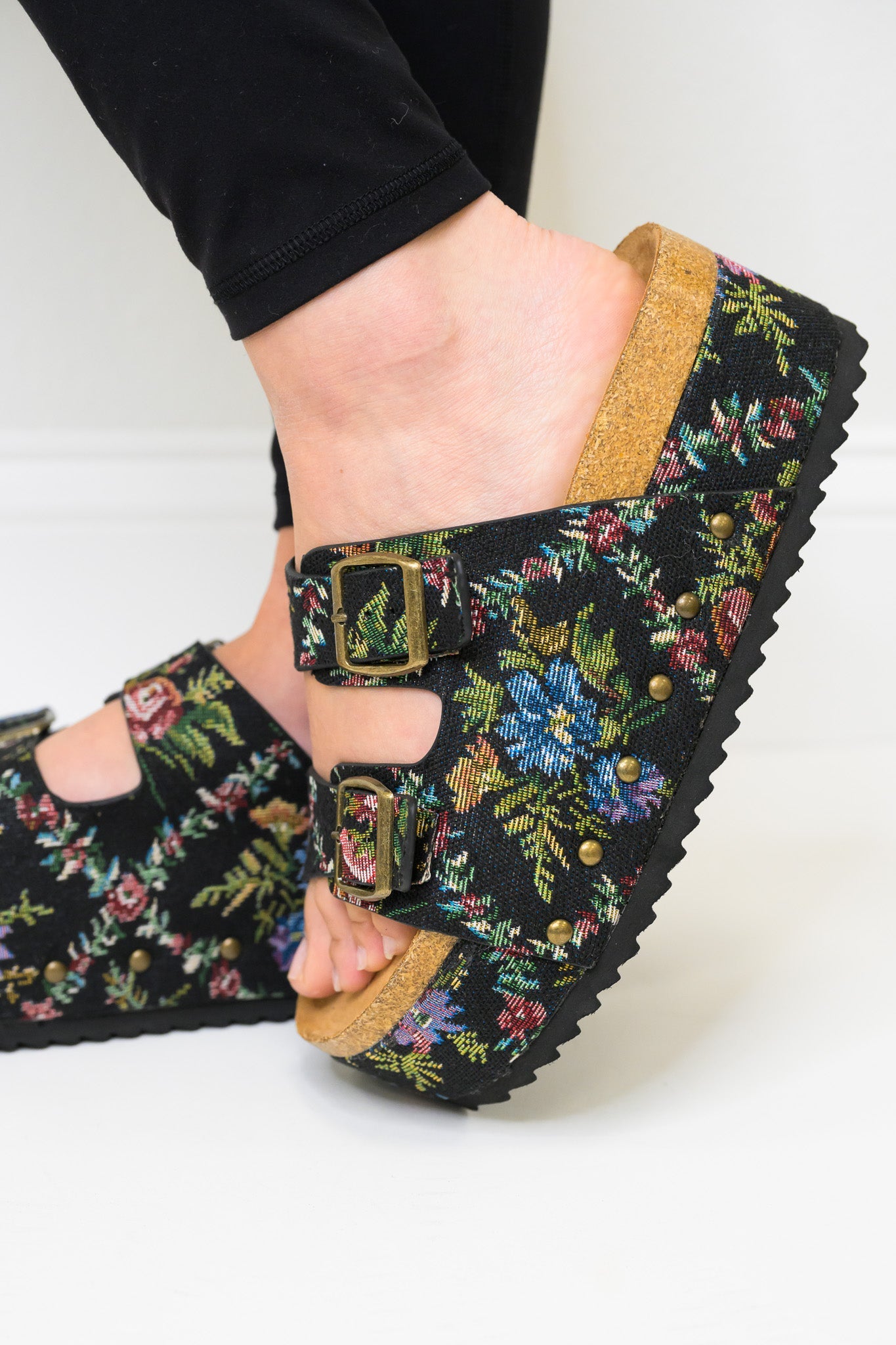 Corky's Wannabe Platform Sandals - Black Brocade Floral