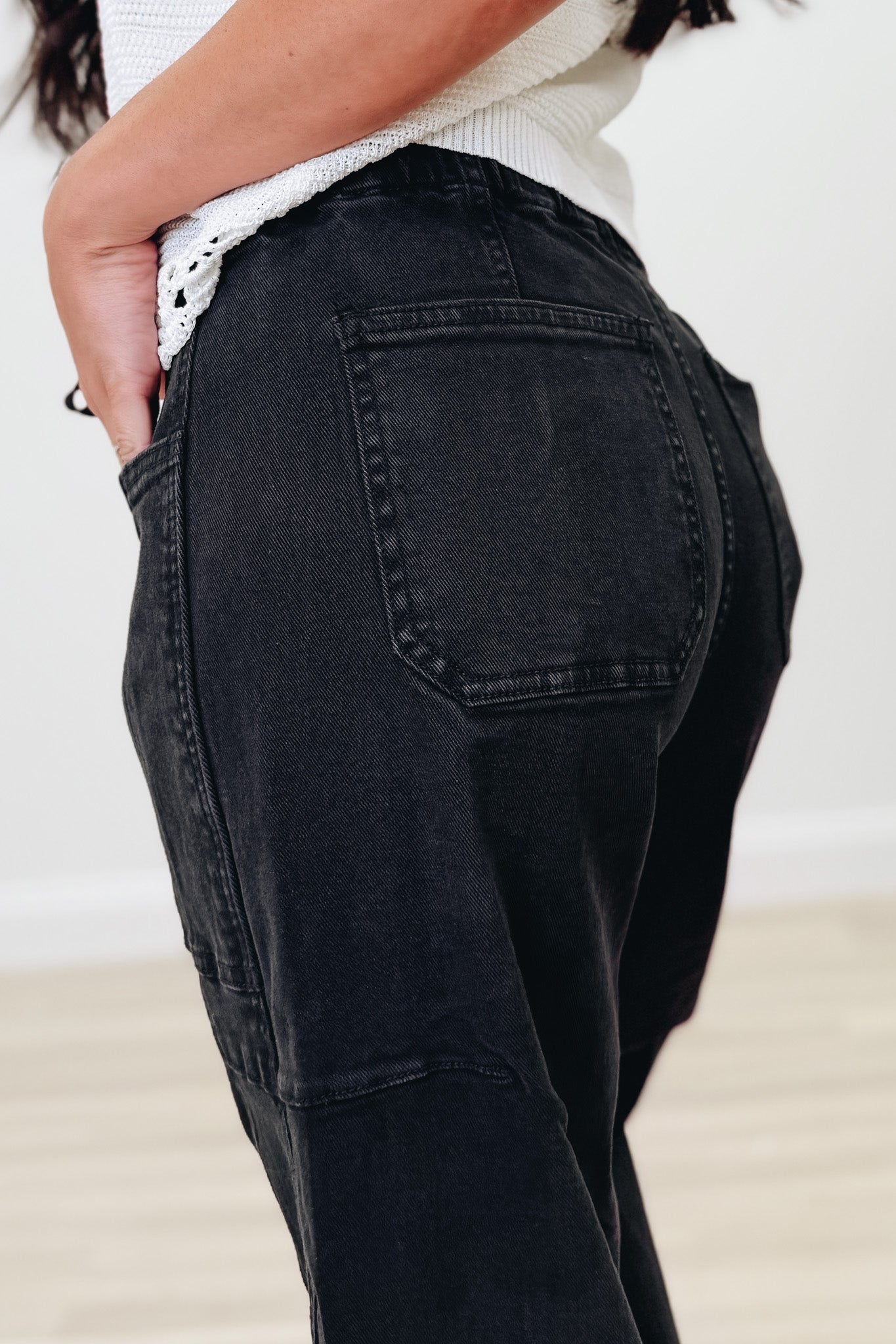 The Revival By Risen - High Rise Wide Barrel Cargo Jeans - Black