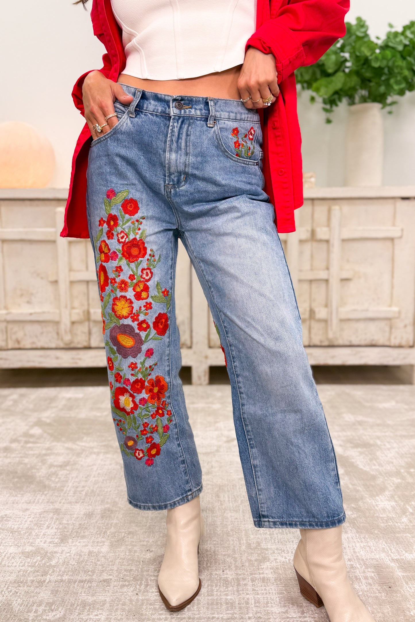 Uptown Funk Floral Embroidered Jeans