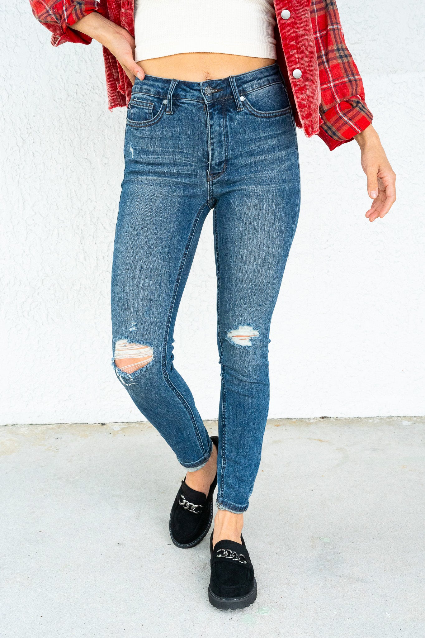 Judy Blue Jessie's Girl Mid Rise Tummy Control Destroy Skinny Jeans