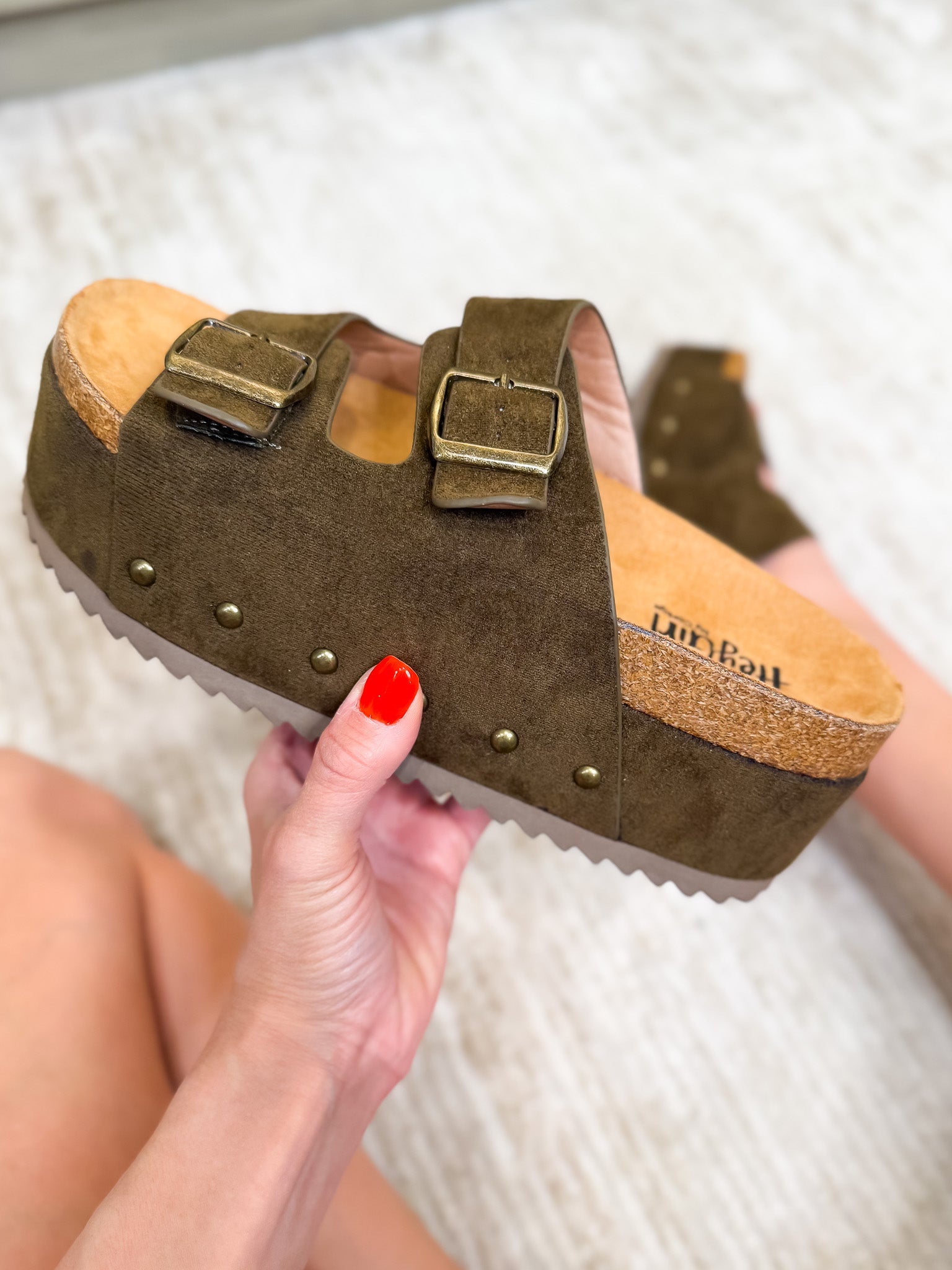 Corky's Wannabe Platform Sandals - Khaki Faux Suede