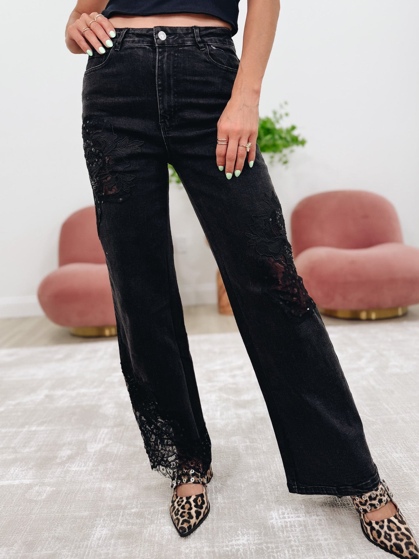 Sweet Piece By BAR Label - Mid Rise Lace Detail Jeans