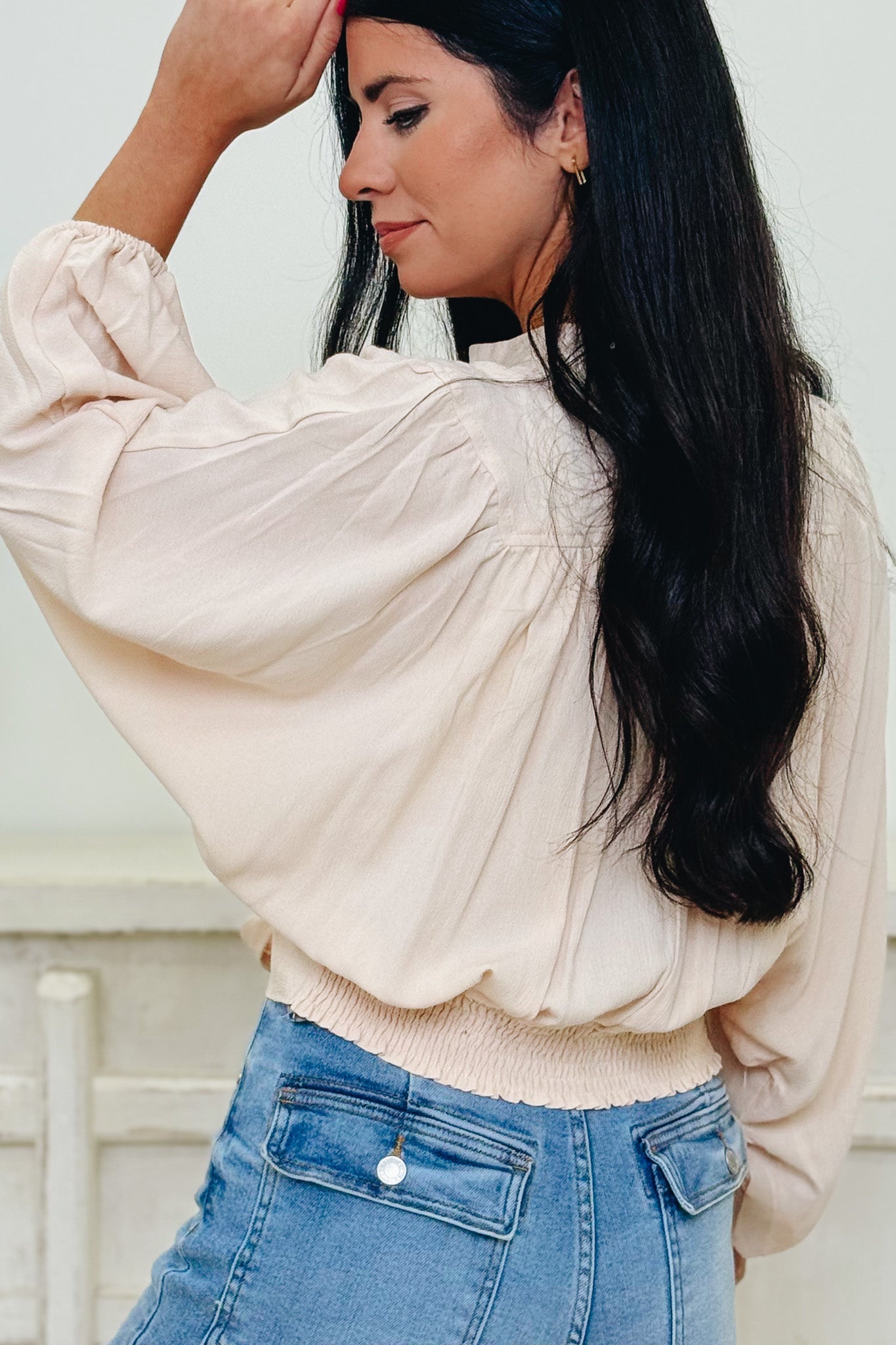 Tied Up & Buttoned Down Top - Nude