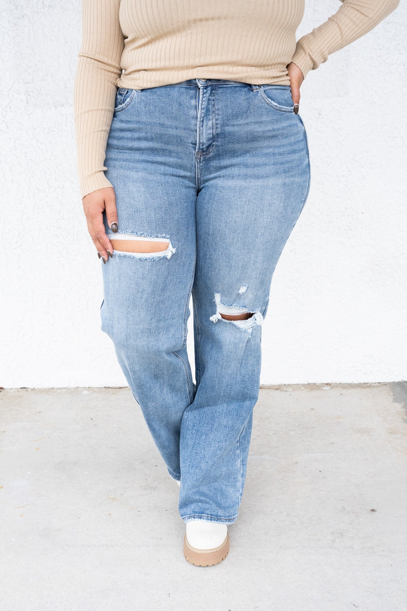 Impressed By Risen - High Rise Wide Leg Ripped Jeans
