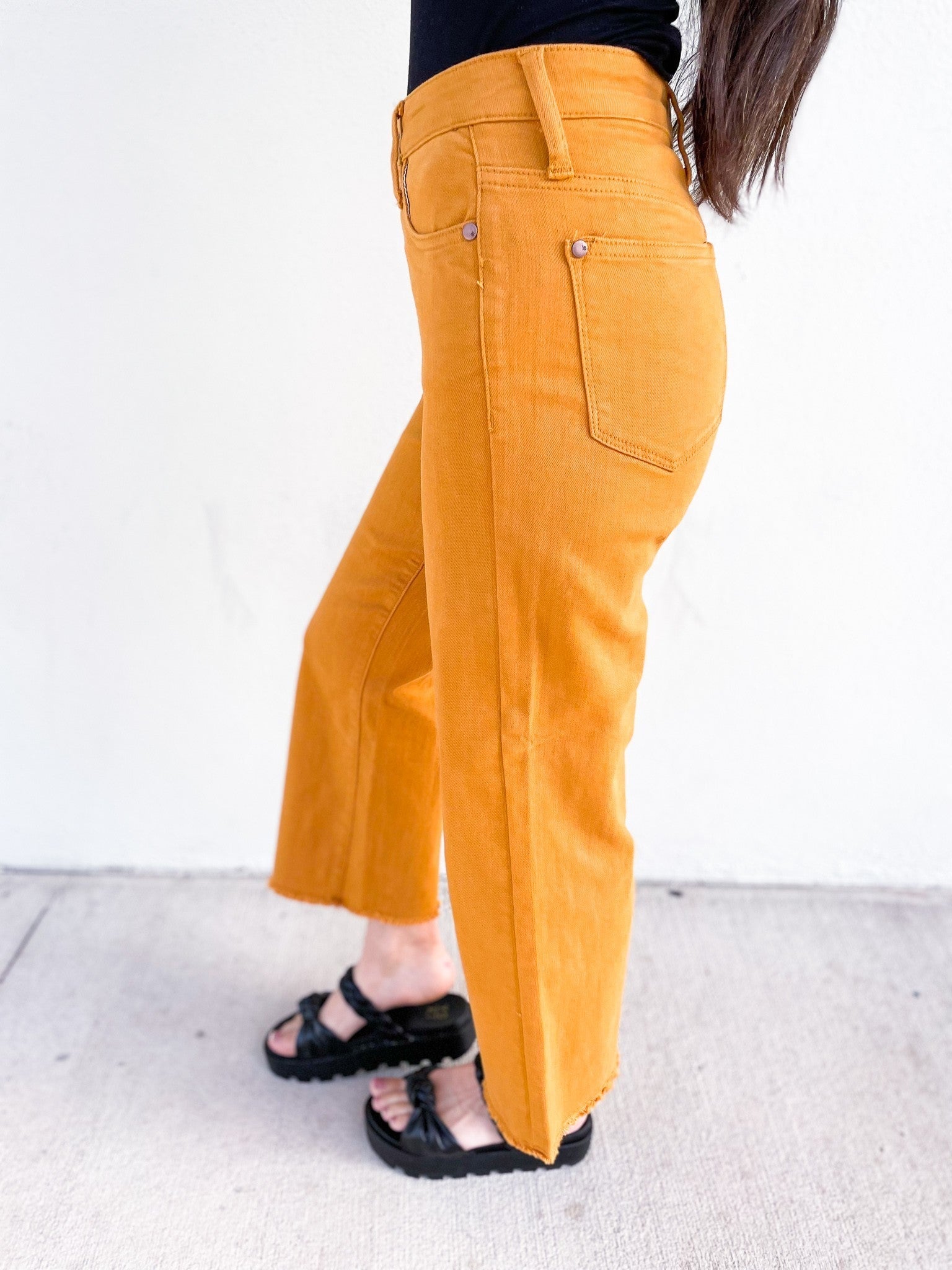 Judy Blue Monica High Rise Cropped Button Fly Jeans - Mustard