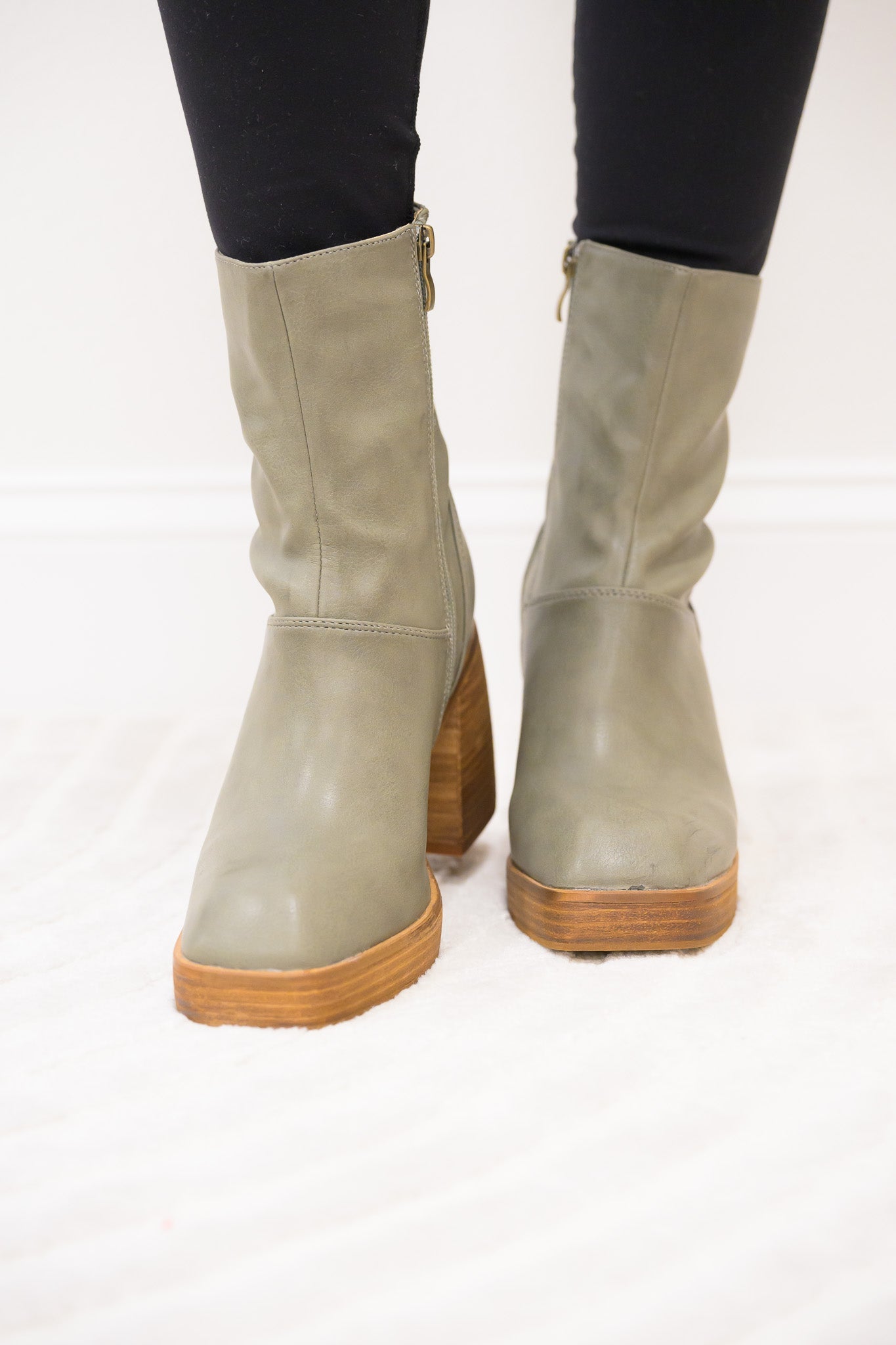 Foster Platform Chunky Toe Ankle Booties - Moss