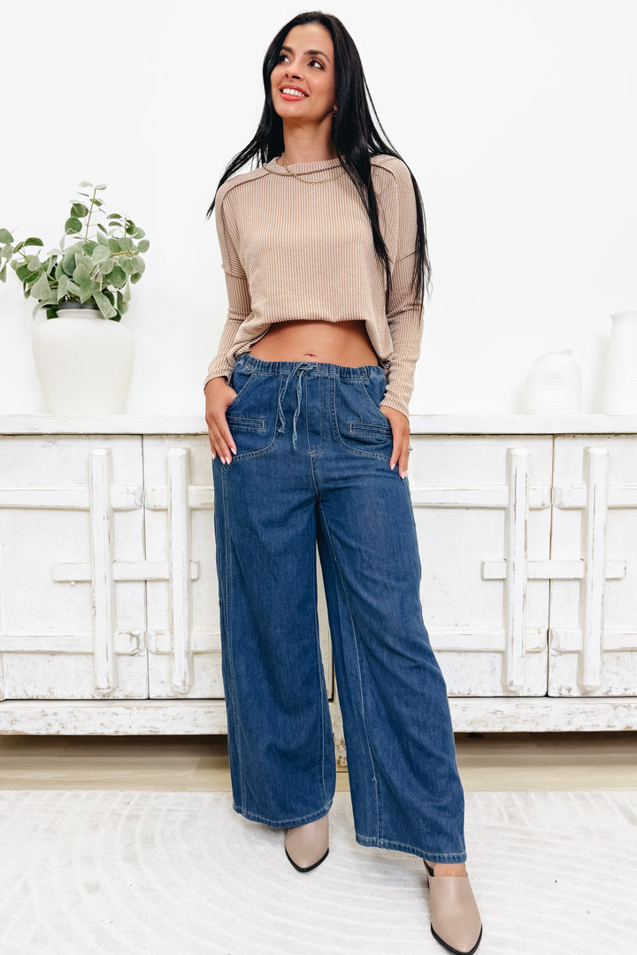 Bellevue Wide Leg Drawstring Pants - Sunwashed Blue