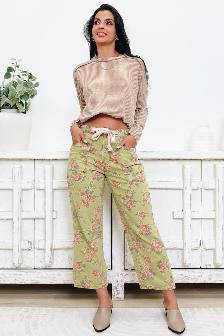 Take Your Pick Floral Pants - Light Olive