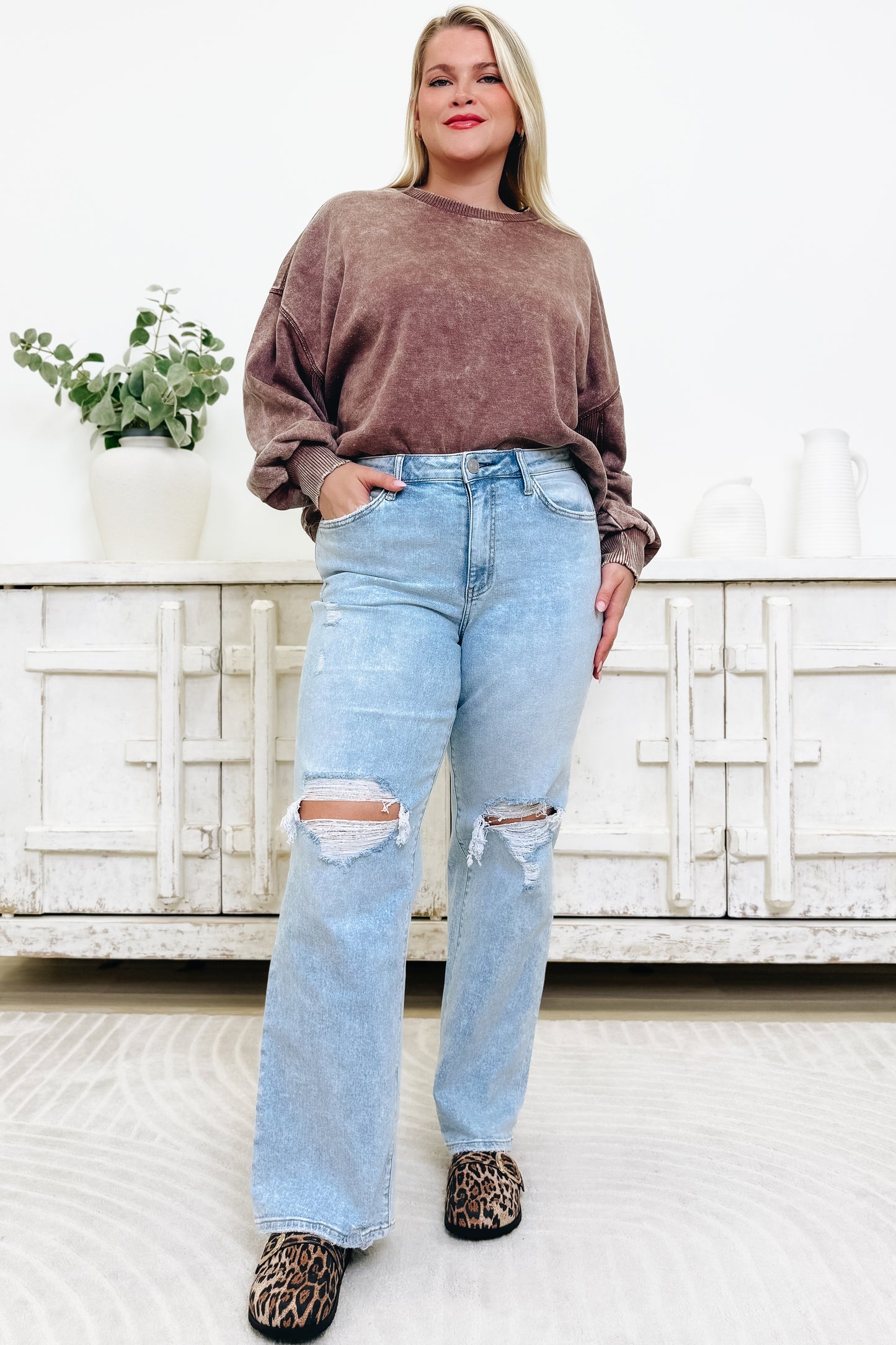 Slick Statement By Lovervet - High Rise Distressed Wide Leg Jeans
