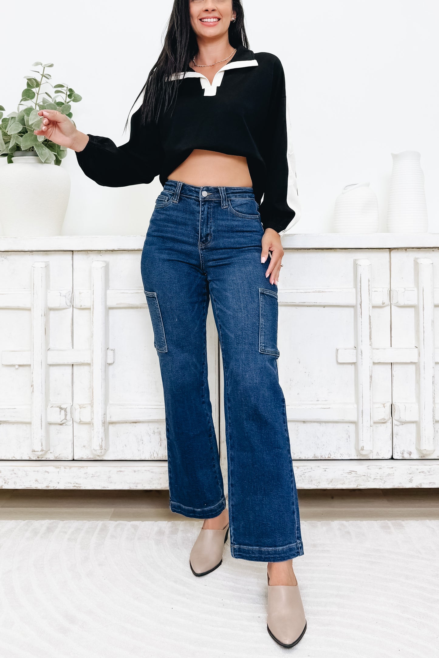 Judy Blue Heidi High Rise Cargo Wide Leg Jeans