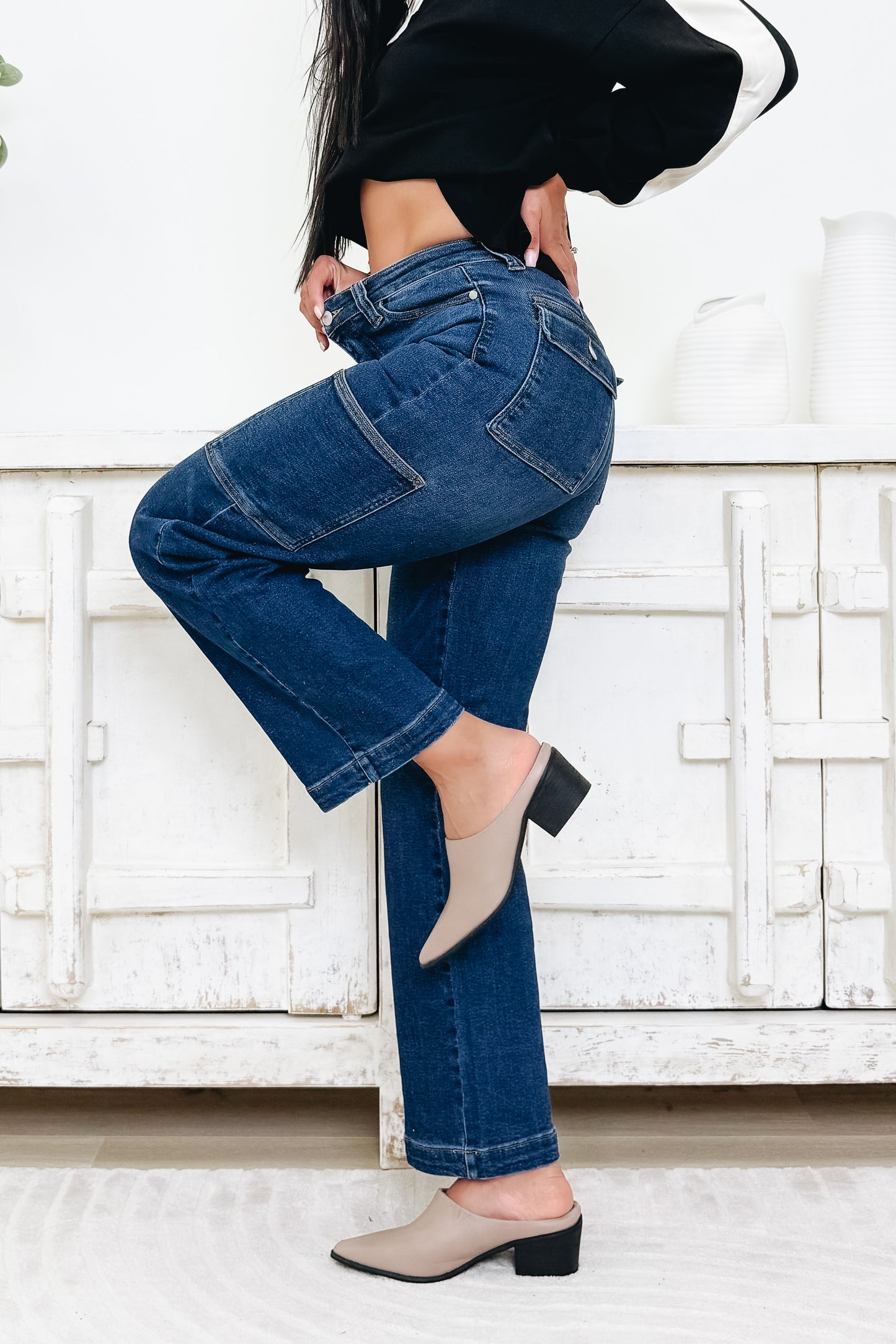 Judy Blue Heidi High Rise Cargo Wide Leg Jeans
