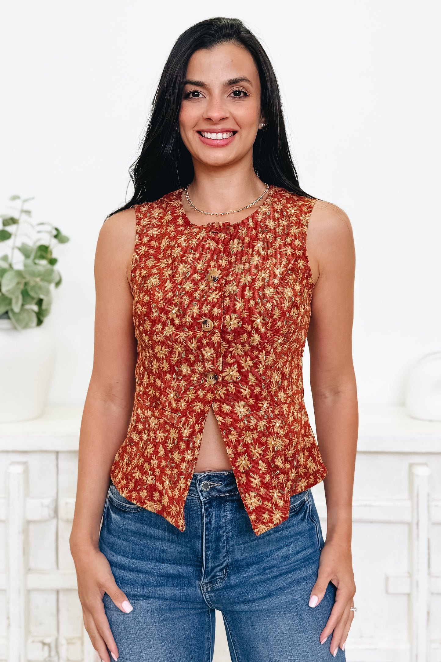 Autumn Bliss Corduroy Floral Vest Top