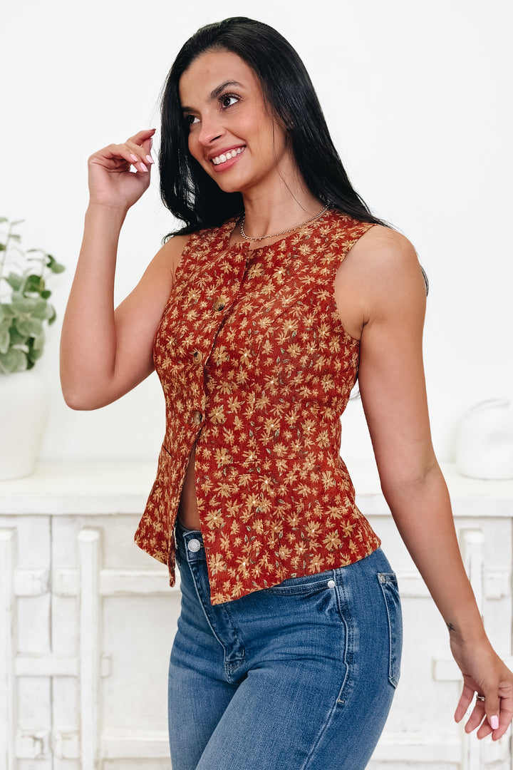 Autumn Bliss Corduroy Floral Vest Top