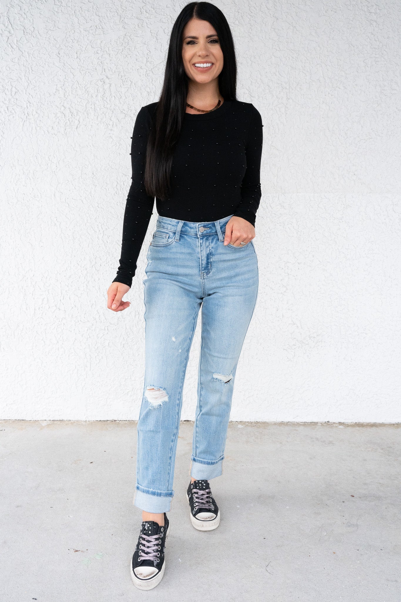 Judy Blue Star Struck Mid Rise Cuff Boyfriend Jeans *JB