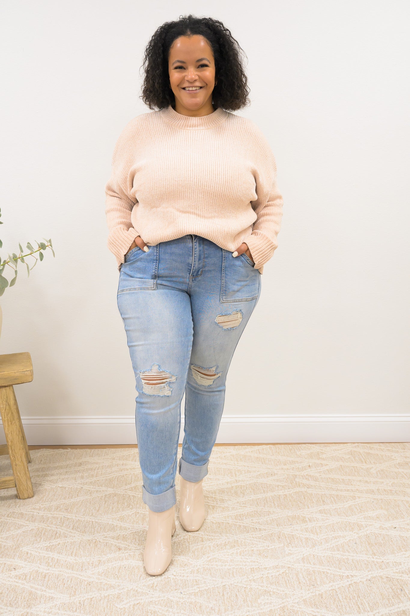Globe Trotter By Judy Blue - High Rise Patch Pocket Destroy Boyfriend Jeans