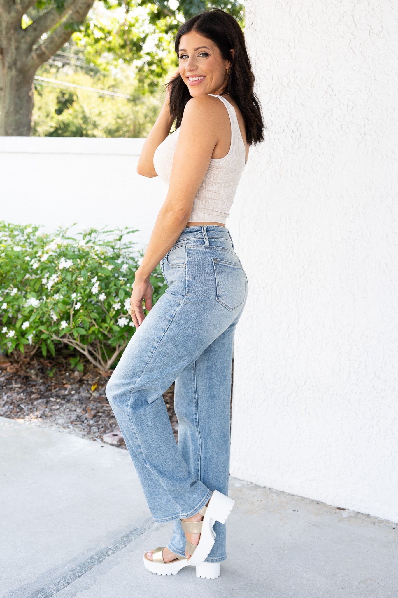 Judy Blue Wild Cherry High Rise Retro Wide Leg Jeans