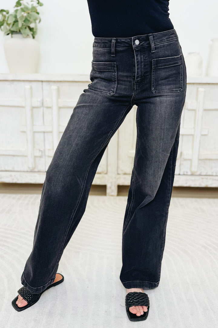 True Icon By Vervet - High Rise Wide Leg Jeans - Black